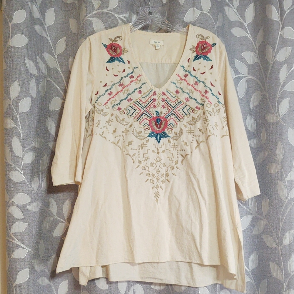 Kyla Seo Embroidered Cream Women's Top size S
